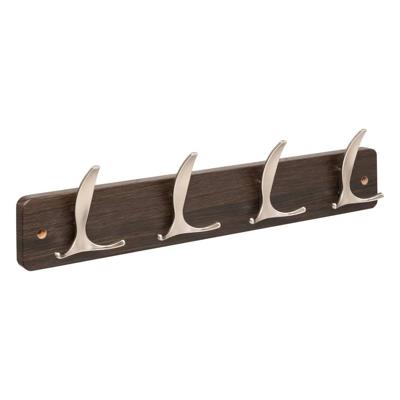 5Five Kapstok - 4 ophang haken - RVS - bruin/zilver - 45 x 10 cm - wandkapstok