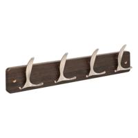 5Five Kapstok - 4 ophang haken - RVS - bruin/zilver - 45 x 10 cm - wandkapstok