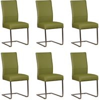 Set van 6 Groene leren industriële eetkamerstoelen Remix - poot vierkant rvs - Toledo Leer Apple Green (groen leer)