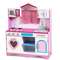 Fantasierijke Speelkeuken met Gootsteen en Kraan Rollenspel Keukenset met Magnetron Kookplaat Realistische Geluiden Houten Keukenset