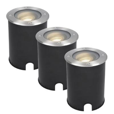 Set van 3 Lilly LED Grondspots - Dimbaar - Kantelbaar - GU10 - 4000K neutraal wit - 5 Watt 400 lumen - Rond - IK10 - RVS - IP67 waterdicht