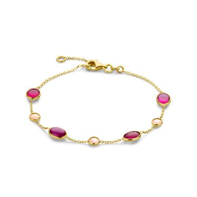 14k Geelgouden Armband met Roze Opaal en Robijn - 17-19 cm