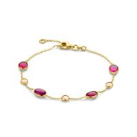 14k Geelgouden Armband met Roze Opaal en Robijn - 17-19 cm