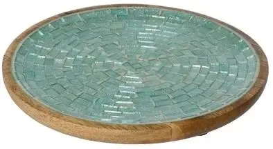 Decoris decoratiebord mangohout rond 30x2cm blauw, bruin