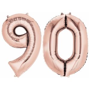 90 jaar leeftijd helium/folie ballonnen rose goud feestversiering   -