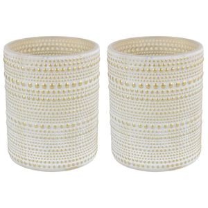 2x stuks luxe theelichthouder/kaarsenhouder - creme wit/goud - glas - D10 x H12 cm