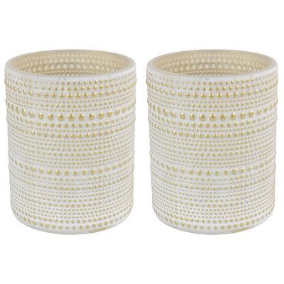 2x stuks luxe theelichthouder/kaarsenhouder - creme wit/goud - glas - D10 x H12 cm