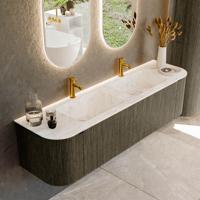 Badmeubel Mondiaz Kurve-Dlux | 170 cm cm | Meubelkleur Shadow | Wastafelkleur Frappe | Solid surface | Wasbak beiden zijden spoelbak | 2 kraangaten