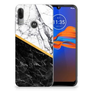 Motorola Moto E6 Plus TPU Siliconen Hoesje Marmer Wit Zwart - Origineel Cadeau Man