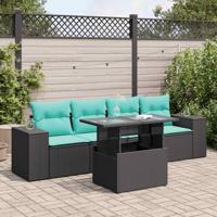 5-delige Loungeset met kussens poly rattan acacia zwart