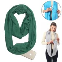 Vrouwen Solid winter Infinity Scarf Pocket lus rits zak sjaals (groen)