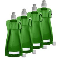 Waterfles/drinkfles opvouwbaar - 10x - groen - kunststof - 420 ml - schroefdop - karabijnhaak - thumbnail