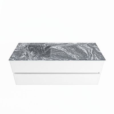 MONDIAZ VICA-DLUX 130cm badmeubel onderkast Talc 2 lades. Inbouw wastafel CLOUD links zonder kraangat, kleur Lava.