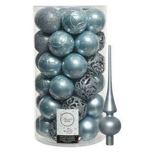 37x stuks kunststof kerstballen 6 cm incl. matte glazen piek lichtblauw - Kerstbal