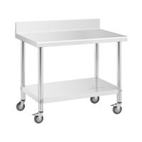 RVS tafel met wielen - PREMIUM - 60 x 100 cm - 155 kg - achterwand - Royal Catering