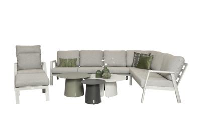 Qopps Okios loungehoek met loungestoel, voetenbankje en 3 Okios koffietafeltjes