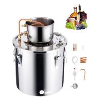 VEVOR Alcohol Distiller 30 L RVS Water Alcohol Distiller met Koperen Spoel, Thuisbrouwen Raffinage Fermentatie Kit met Thermometer, voor Wijn Whisky Brandy Zilver