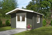 Blokhut Floor 350x350 cm + luifel 70 cm 40 mm vuren groengrijs-wit geverfd- - - Van Kooten