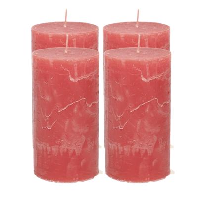 Atmosphera Stompkaars/cilinderkaars - 4x - rood - 7 x 13 cm - rustiek model