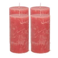 Atmosphera Stompkaars/cilinderkaars - 4x - rood - 7 x 13 cm - rustiek model