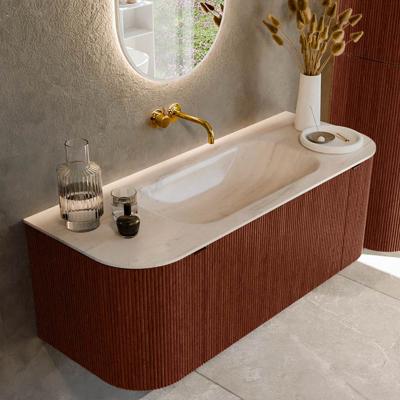Badmeubel Mondiaz Kurve-Dlux | 120 cm | Meubelkleur Ruby | Wastafelkleur Meli | Solid surface | Wasbak midden spoelbak | Zonder kraangat(en)