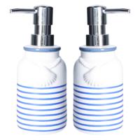 2x stuks zeeppompje/dispenser kunststeen/rvs in kleur wit/blauw 18 cm