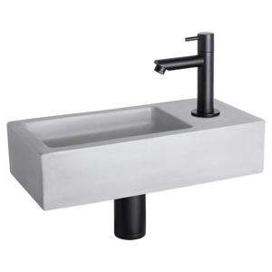 Differnz Ravo fonteinset beton lichtgrijs - kraan recht - 38.5 x 18.5 x 9 cm - mat zwart