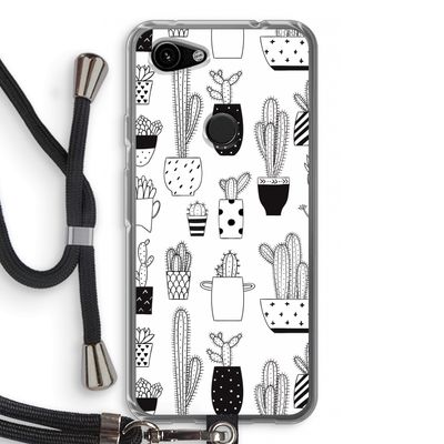 Cactusmotief: Pixel 3a Transparant Hoesje met koord