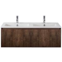 Frozen 3D Badmeubelset 120 cm - Greeplijst in Kleur - Dark Oak - Keramische Wastafel Wit Dubbel 2 Kraangaten