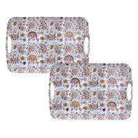 5Five Design dienblad van melamine - 2x - 39 x 26 x 2 cm - flowers print wit