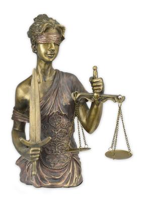 A POLYRESIN BUSTE OF LADY JUSTICE A POLYRESIN BUSTE OF LADY JUSTICE