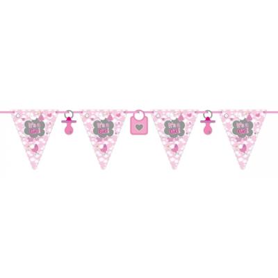 Vlaggenlijn - 2x stuks - Geboorte meisje - roze - 6 meter - karton - Its a girl - meid geboren versi