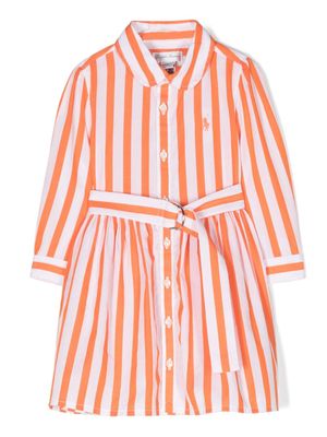 POLO RALPH LAUREN KIDS robe-chemise ceinturée à rayures - Orange