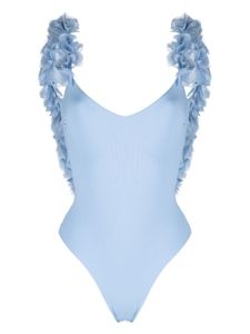 La Reveche maillot de bain à fleurs appliquées - Bleu