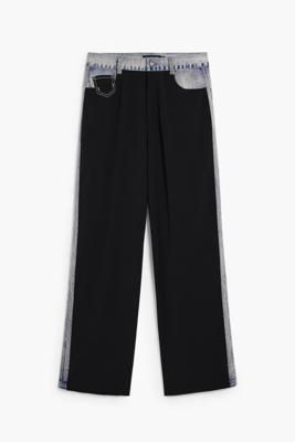 Rechte broek van twee materialen - BLACK - L