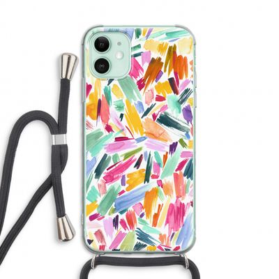 Watercolor Brushstrokes: iPhone 11 Transparant Hoesje met koord