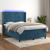 Boxspring met matras en LED fluweel donkerblauw 140x200 cm