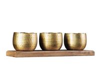 Kom ORIENT set van 3 hamerslag effect goud natuurlijke mangohouten voet - 44895