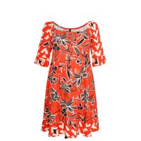 Yoek gebloemde jurk rood/ecru/zwart - thumbnail