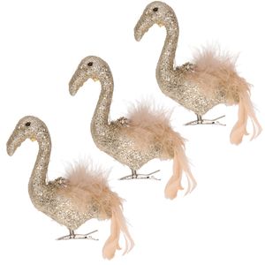 6x stuks decoratie vogels op clip flamingo goud 13 cm