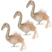 6x stuks decoratie vogels op clip flamingo goud 13 cm - thumbnail