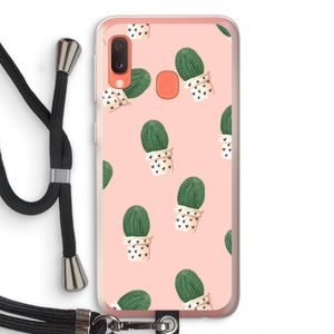 Cactusprint roze: Samsung Galaxy A20e Transparant Hoesje met koord