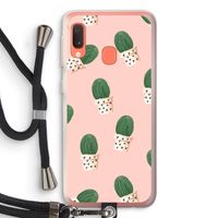 Cactusprint roze: Samsung Galaxy A20e Transparant Hoesje met koord