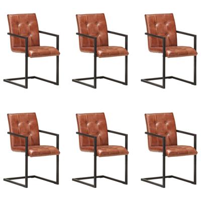 Eetkamerstoelen 6 st echt leer bruin