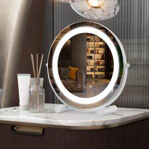 30 cm Make-Up Spiegel - Verstelbaar LED Licht Touch Screen 360° Draaibaar Geheugenfunctie - HD Ronde Spiegel - Wit