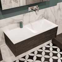 Mondiaz Lush Cloud badmeubel eiken donker bruin 100 cm 1 lade solid surface enkele spoelbak rechts zonder kraangat