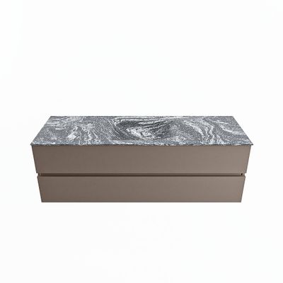 MONDIAZ VICA-DLUX 150cm badmeubel onderkast Smoke 2 lades. Inbouw wastafel CLOUD midden zonder kraangat, kleur Lava.
