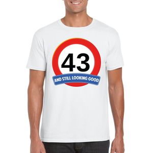 Verkeersbord 43 jaar t-shirt wit heren