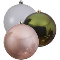 Kerstversieringen set van 6x grote kunststof kerstballen groen-wit-roze 14 cm glans - thumbnail