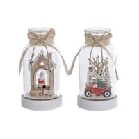 Verlichte decoratie DKD Home Decor Kerstmis Natuurlijk Huis (2 Stuks) (9 x 9 x 17 cm)